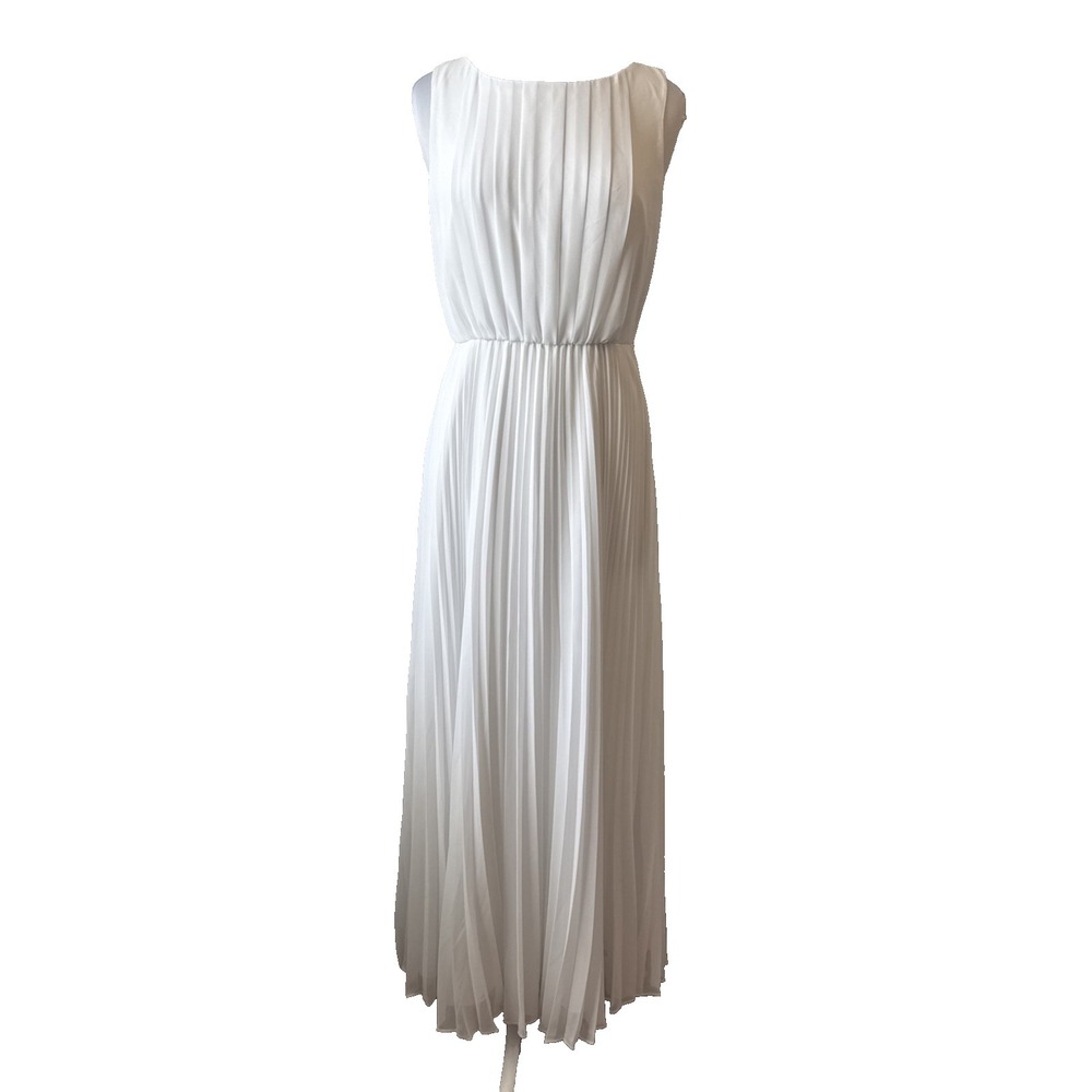 WHBM Old Money Coastal White Pleated Chiffon Maxi Dress‎ 10 Wedding Beach Chic